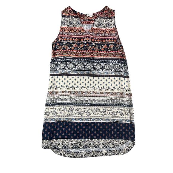 Beach Lunch Lounge Dress Womens Medium Sleeveless Tribal Batik V-Neck Multicolor - Picture 1 of 9